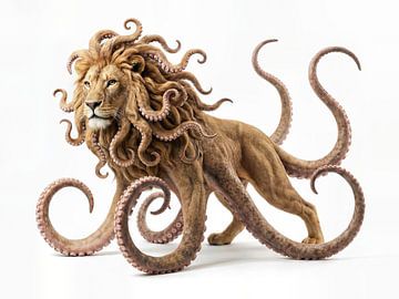 Lion with Octopus Tentacles on White Background by Markus Gann