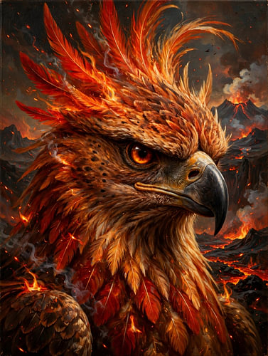Der majestätische Phönix – Konzeptkunst zum Thema „Vulkanische Flammen“