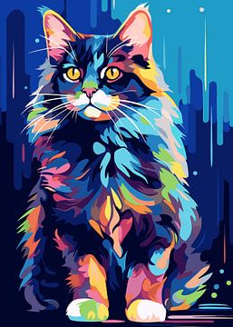 Chat Animal WPAP Pop Art Color Style sur Qreative