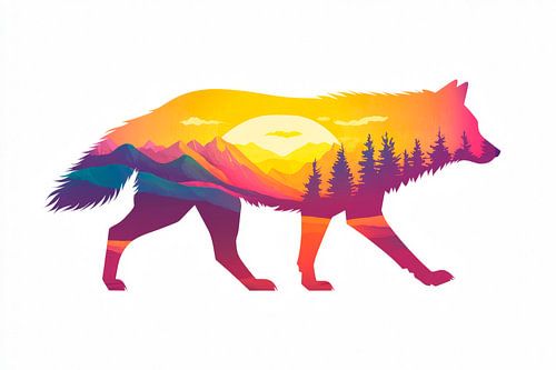 Wolfmigratie bij zonsondergang