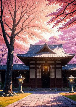 Japanse tempel schrijn kersenbloesem Sakura lente Japan van Ruzerin
