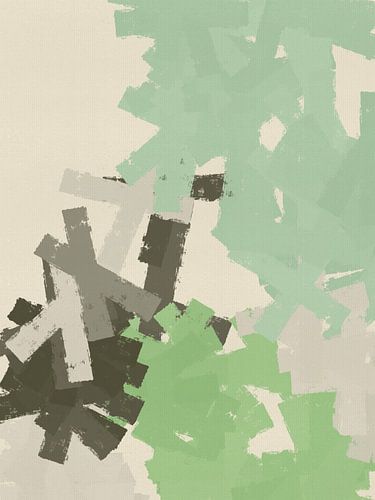 Kleurrijke abstracte minimalistische kunst in groen, grijs, wit