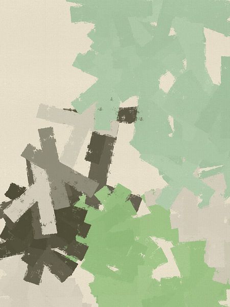 Bunte abstrakte minimalistische Kunst in grün, grau, weiß von Dina Dankers