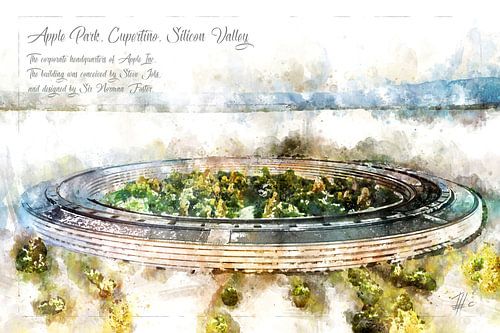 Appelpark, aquarel, Cupertino
