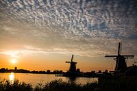 Old Dutch Mill on the Zaanse schans with setting sun