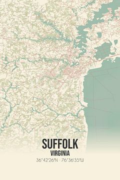 Carte ancienne de Suffolk (Virginie), USA. sur Rezona