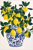 Fresh Lemons in Blue Flower Vase