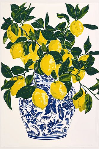 Frisse Citroenen in Blauwe Bloemenvaas