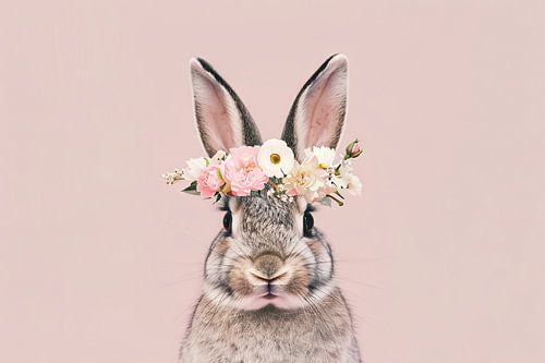 Konijn met bloemen