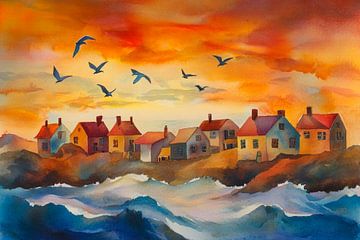 Vredig kustlandschap bij zonsondergang van Poster Art Shop