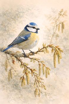 Hasel und Blaumeise - Botanische Vogelstudien