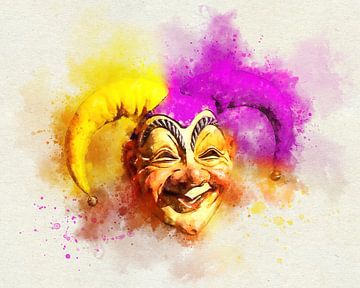 Court Jester Hat Carnival Mask in Colorful Watercolor by Andreea Eva Herczegh