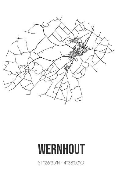 Wernhout (North Brabant) | Map | Black and White by Prints of Place