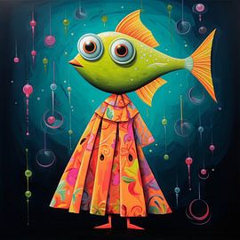 Anthropomorphic fish in a dress by Laila Bakker