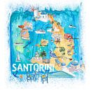 Santorin Grèce Carte illustrée par Markus Bleichner Aperçu