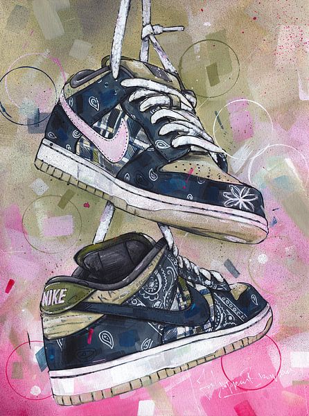 Nike air Jordan 1 Travis Scott x Fragment painting by Jos Hoppenbrouwers on  canvas, poster, wallpaper and more