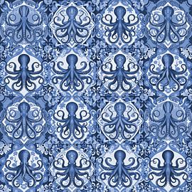 Delft blue tile design octopus by Wilfried van Dokkumburg