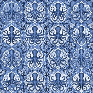 Delfts blauw tegelontwerp octopus van Wilfried van Dokkumburg
