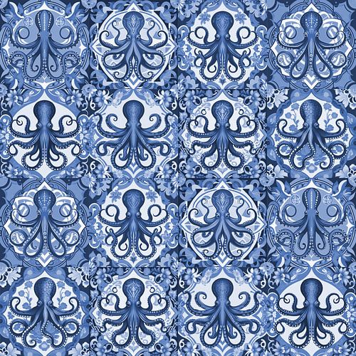 Delfter Blau Fliese Design Krake