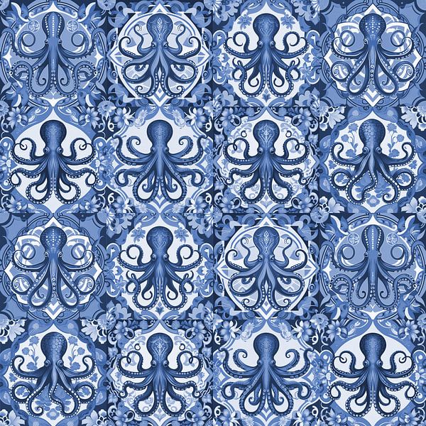 Delfter Blau Fliese Design Krake von Wilfried van Dokkumburg