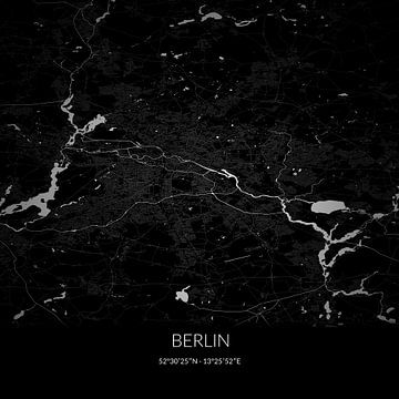 Black and white map of Berlin, Berlin, Germany. by Rezona