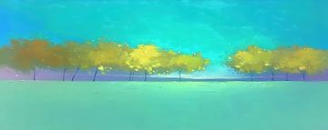 Trees | Golden Row of Trees on the Horizon by Art Whims