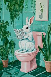 Rabbit reads newspaper in the bathroom by Poster Art Shop