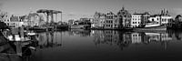 Black-and-white panorama historic harbour basin Maassluis