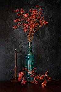 Orange Schleierkraut in blauer Flasche 2.