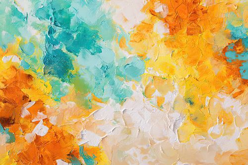 Turquoise Geel Abstract - Fris Kleurrijk Schilderij