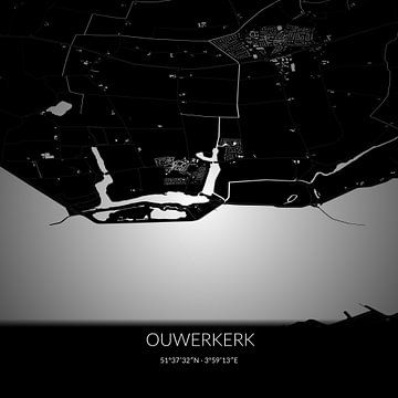 Black-and-white map of Ouwerkerk, Zeeland. by Rezona