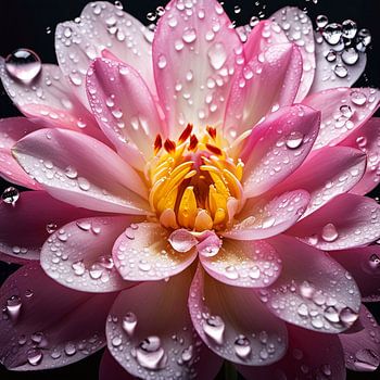 Pink Dahlia with Crystal-Clear Dewdrops - Close-up Floral Art