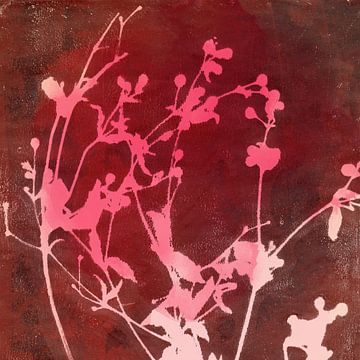 Modern abstract botanisch. Kleine tere bloemen in roze en roestbruin van Dina Dankers