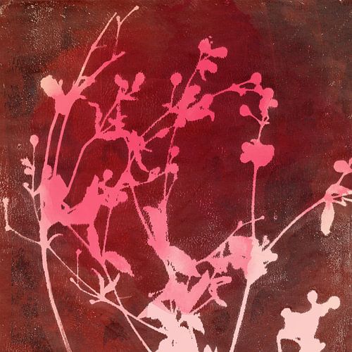 Modern abstract botanisch. Kleine tere bloemen in roze en roestbruin