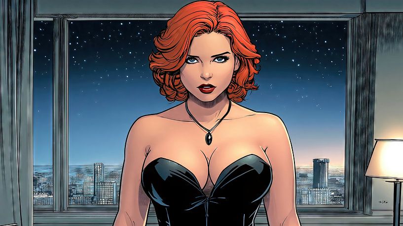 Elegante Rothaarige in luxuriösem Hotelzimmer von Frank Heinz