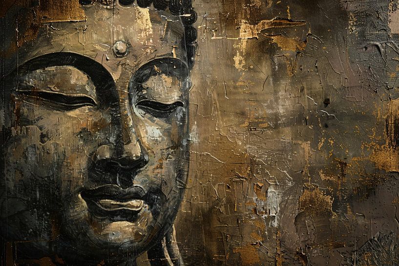 Portrait de Bouddha sur fond abstrait or et noir par Art & Soul Creations