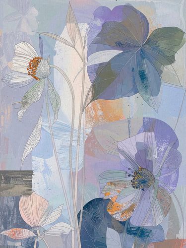 Abstract en dromerig Botanisch schilderij in lavendel kleur