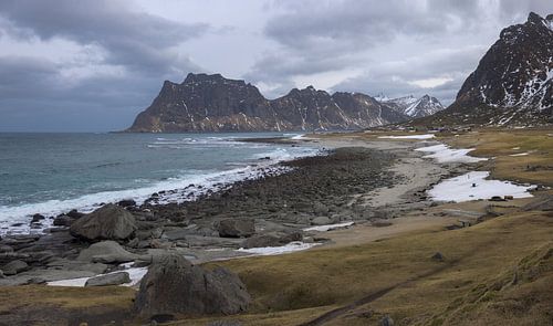 Beauty of Uttakleiv Beach in Lofoten During Winter's Gentle Touc by PhotoCluster