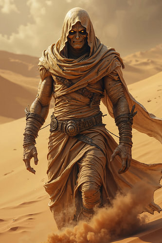 Dark Fantasy Gothic Wall Art: RAHZUL – The Feared Mummy in the Desert of Egypt