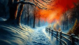 Crapaud dans la neige fond rouge sang