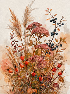 Botanischer Herbst: Herbstpflanzen, Hagebutten und Beeren