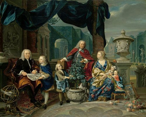Portrait of David van Mollem with his Family, Nicolaas Verkolje
