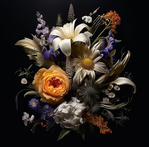 Flowers in Rembrandt style by Thea