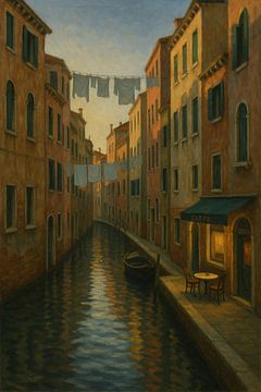 La vie tranquille du canal : Fenêtre du café et lumière du soir