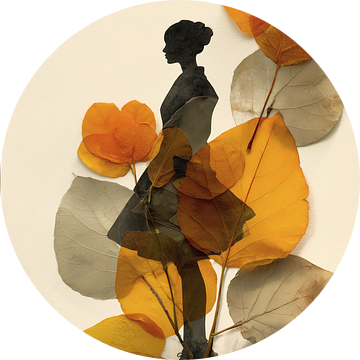 Herfst vrouw met petticoat en bladeren