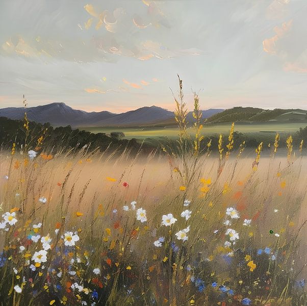 Fleurs sauvages dans un champ (peinture à l'huile) par Henk van Holten