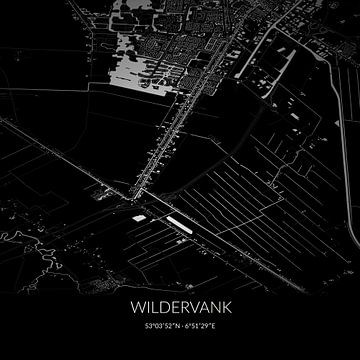 Schwarz-weiße Karte von Wildervank, Groningen. von Rezona