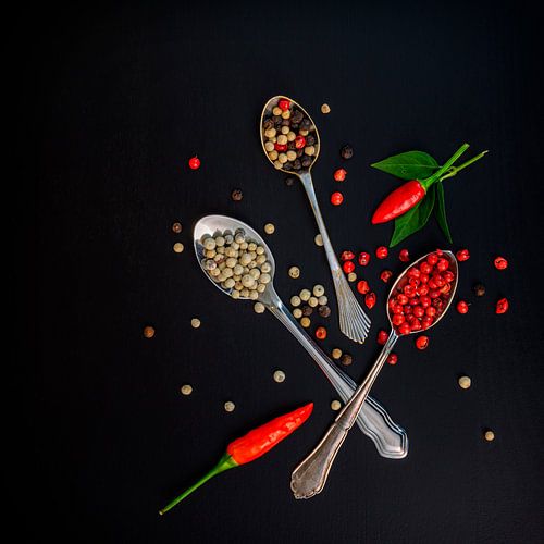 Kruiden en specerijen met vintage lepels