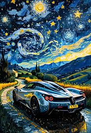 Pagani Utopia Starry Night Abstract Art – Cosmic Hypercar Luxury Wall Decor