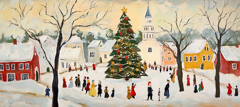 Weihnachtsbaum Square | Festliche Winterdorfszene von Wunderbare Kunst